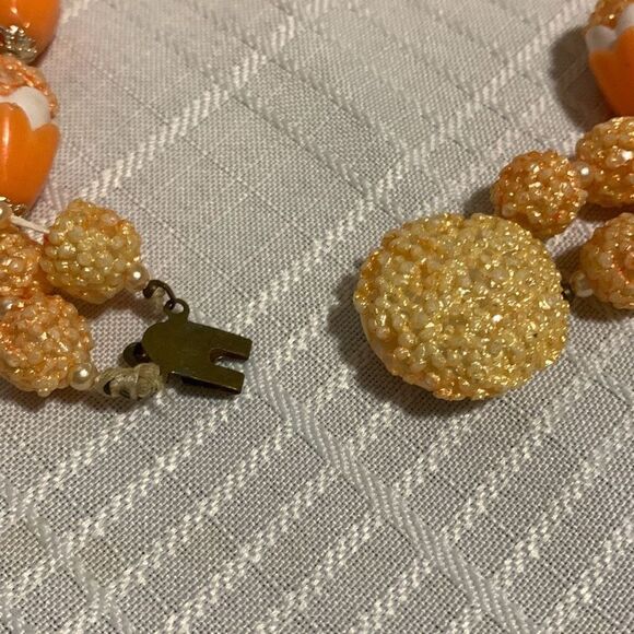 Vintage Coral Plastic Bead Multi Strand Necklace Japan - Picture 16 of 16